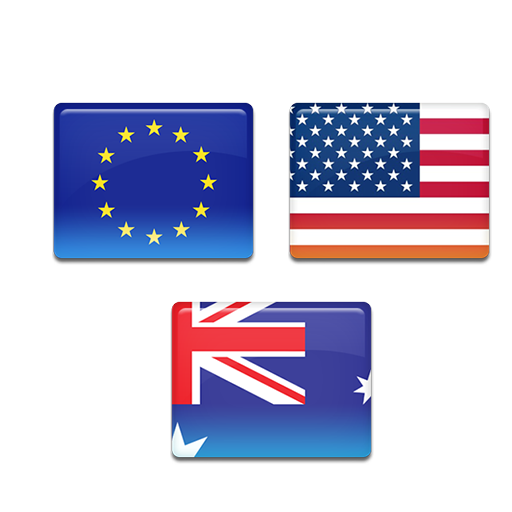 Australia, Usa, Europe Flags