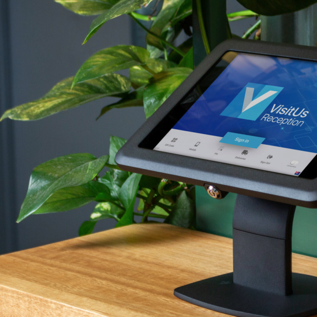 Visitor management system on a desk