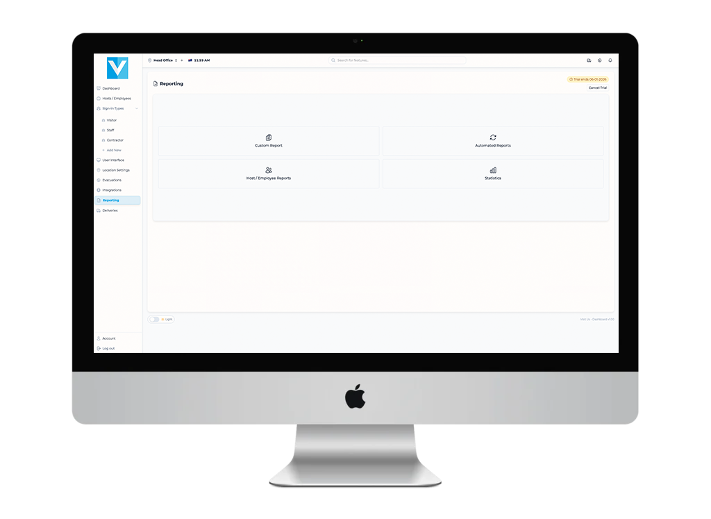 Reporting settings inside the VisitUs dashboard.